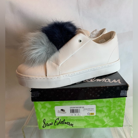 Sam Edelman LEYA white sneakers with navy grey size 10 brand new in box - Picture 1 of 6